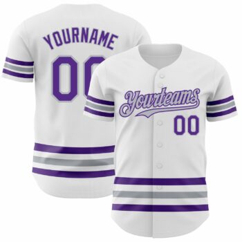 Custom White Purple-Gray Line Authentic Baseball Jersey