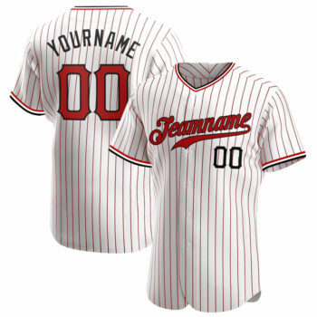 Custom White Red Pinstripe Red-Black Authentic Baseball Jersey
